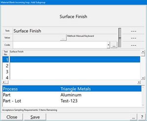 Acceptance Sampling Data Entry