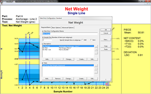 A screen showing setup of net weight data collection