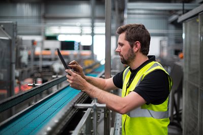 Modern Factory Worker with Tablet